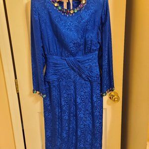 Cobalt blue 100% silk D'ore Vintage 1980's dress